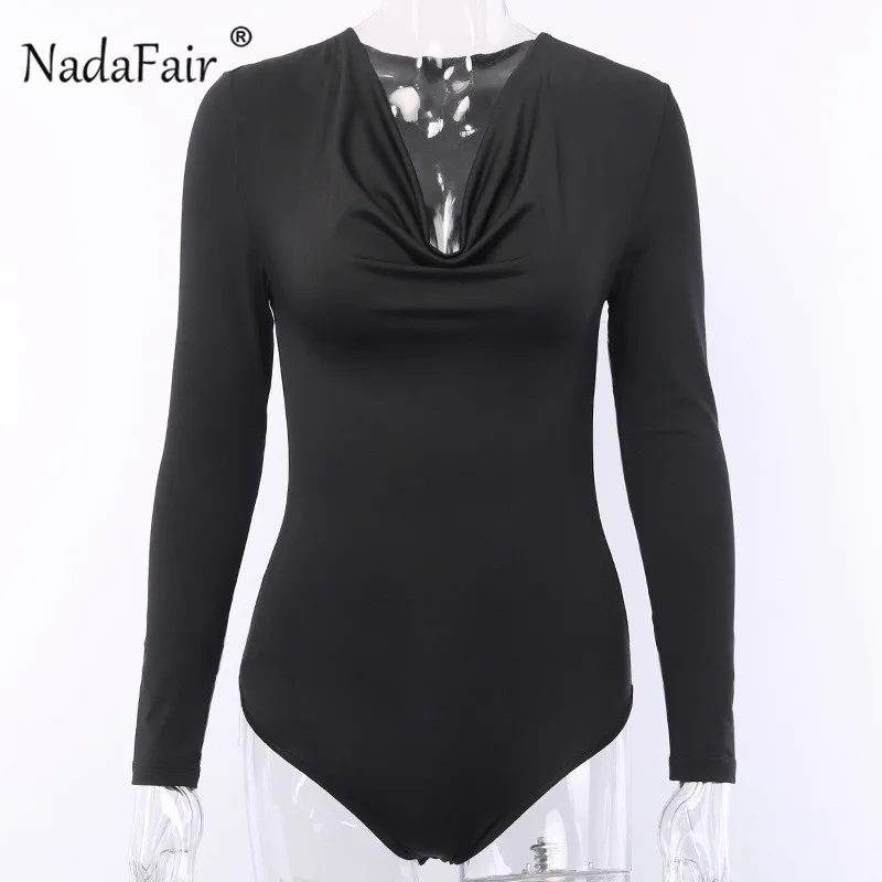 Nadafair, черный сексуальный боди с ворсовым воротником, Зимний боди с длинным рукавом для женщин, облегающий боди, Женский костюм для женщин