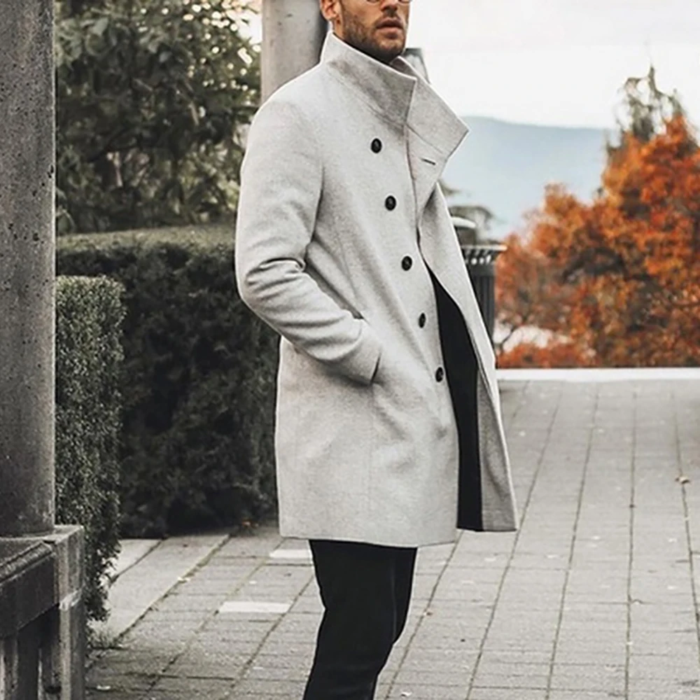 White HEFLASHOR, высокое качество, Тренч, мужской, весна, зима, классический, тонкий, длинный, пальто, мужской, однотонный, длинный, ветровка, Ретро стиль, смесь, пальто - Цвет: White