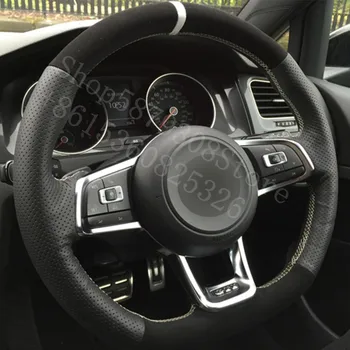 

For Chevrolet Captiva 2010 3.2 AT 7-seater flagship Black Leather Black Suede White Marker Steering wheel cover accessories