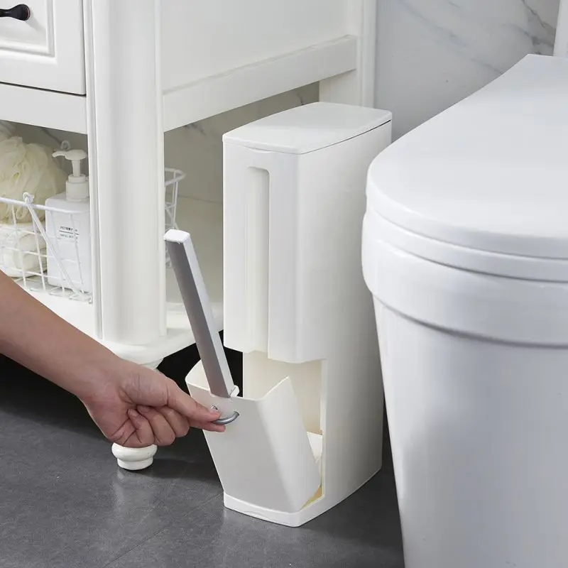

2019Cleaning Brush Toilet Brush Trash Can Set Narrow Slit Hidden Seam With Bracket Cans Garbage Bucket Dispenser