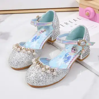 

Princess Elsa Girls Sandals Sweet Children High Heeled Sandals Fish Mouth With Rhinestone Kids Crystal Shoes 23-36 Glitter Shoes