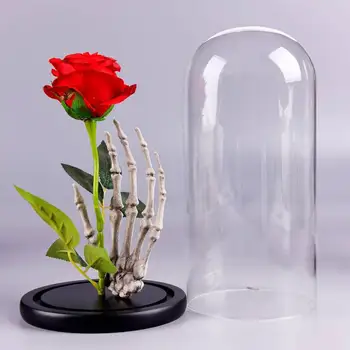 

Creative Artificial Rose with Lampshade Valentine's Day Wedding Rose Gifts with Skeleton Hand Wooden Base Home Romantic Figurine