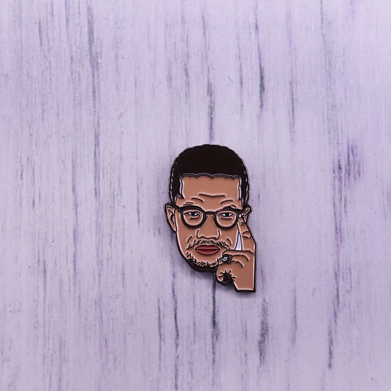 Черная брошь в форме героя Malcolm X борьба за свободу|Булавки и значки| |