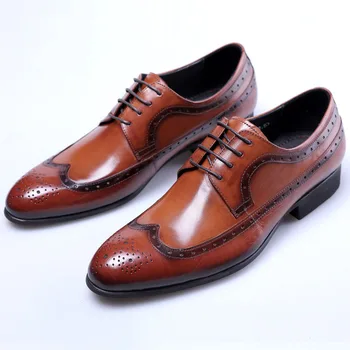 

New Classic Men Dress Shoes Fashion Man Genuine Leather Wedding Shoes Luxury Brand Male Oxfords Flat Brogue Shoes