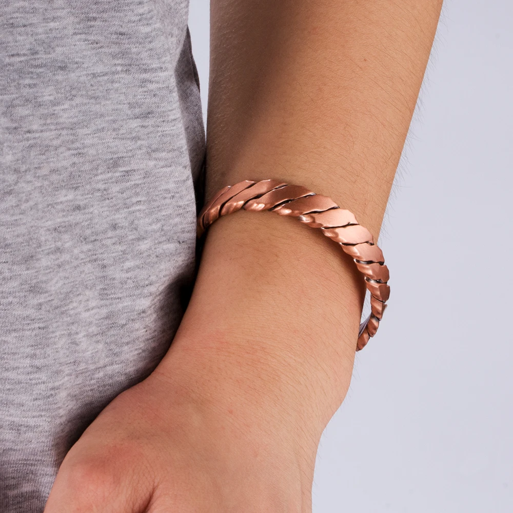 Magnetic Bangle Bracelet Pure Copper Vintage Twisted Open Cuff Adjustable For Women