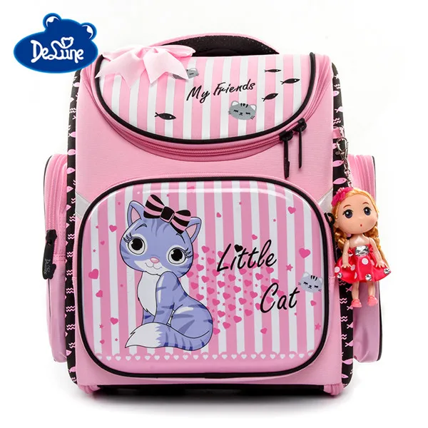 Delune От 5 до 9 лет с фабрики, новые школьные сумки, ортопедический рюкзак, ранец с рисунком, Mochila Infantil, детский школьный рюкзак для девочек - Цвет: kh005 cat