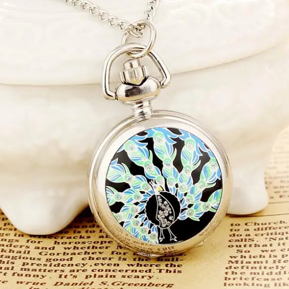 New Fashion Men and Women Pocket Watch of Quartz Stainless Steel Pocket Watch Steam Punk Peacock High Quality Relogio Feminino