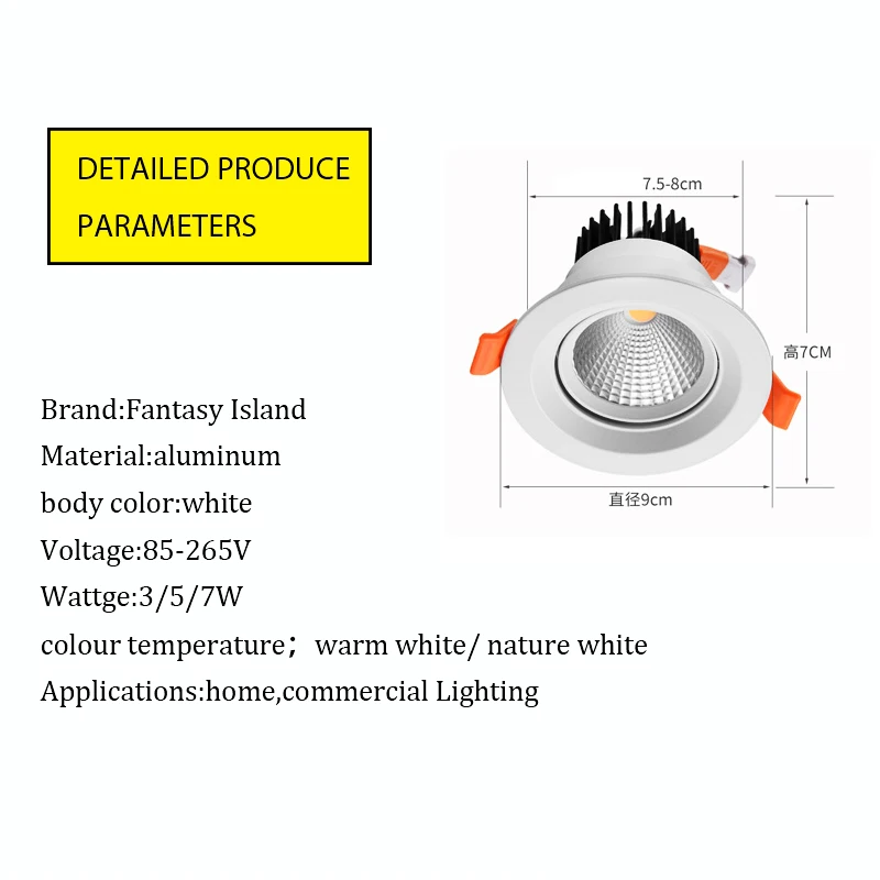 FantasyIsland Встраиваемый светодиодный Современный водонепроницаемый светильник Регулируемый угол наклона Встроенный Светодиодный точечный светильник AC85-265V 7 Вт для внутреннего освещения