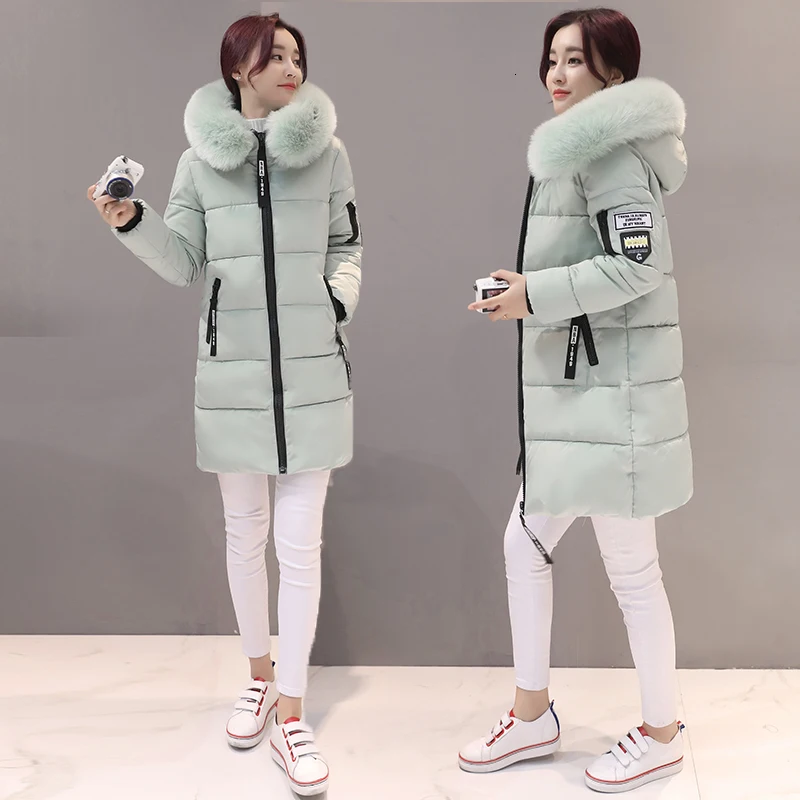 2019 Новая модная женская зимняя куртка с меховым воротником теплое Женское зимнее