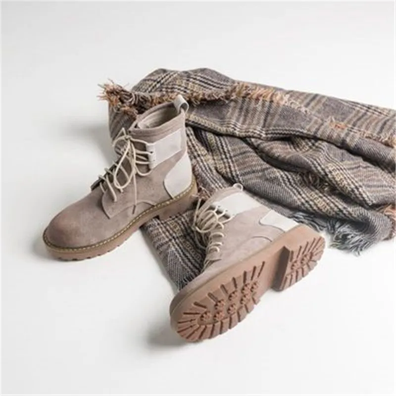 winter new round head leather lace ankle boots women's boots handsome fashion casual Martin boots women