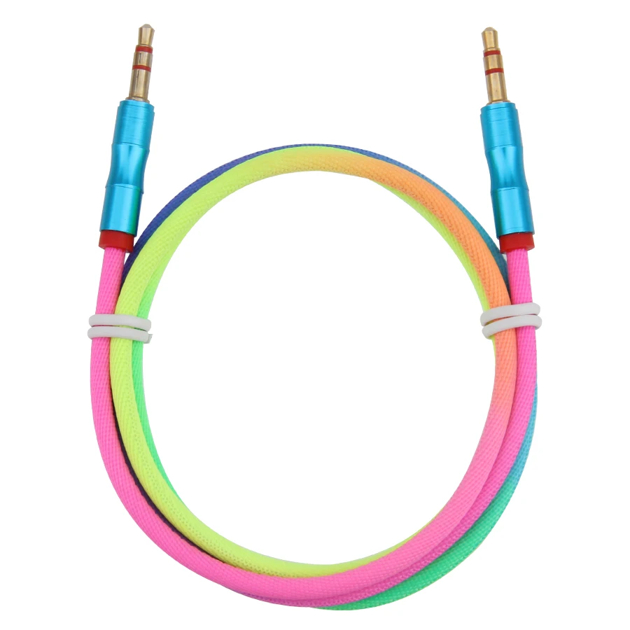 50pcs Audio Cable 3 5mm jack male to male Speaker Line 1m Rainbow Bamboo Copper Shell Aux Cable for HTC Car Headphone Aux Cord