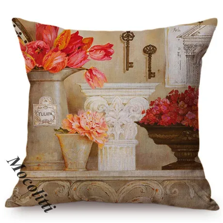 Nordic Vintage Luxury Art Decorative Cushion Cover Euro Floral Vase Violet Red Flowers Exotic Home Decor Sofa Chair Pillow Cover M125-7