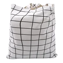 Женский студенческий хлопковый льняной мешок для покупок, модная клетчатая сумка через плечо, Эко сумка для покупок, Большая вместительная холщовая сумочка