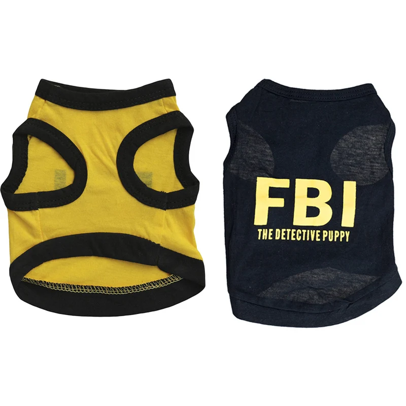 Костюмы Аксессуары для щенков без рукавов черный кот собака мягкий FBI Письмо печати эластичный жилет для домашних животных