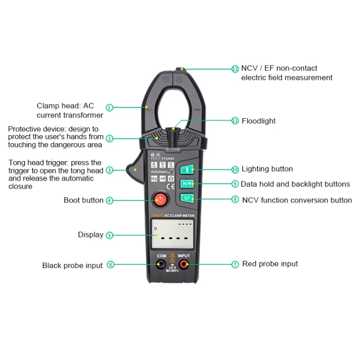 Цифровой мультиметр FY3269S 6000 отсчетов токовый зажим Вольтметр Амперметр автоматический Ампер клещи 600A AC/DC тестеры напряжения PUO88