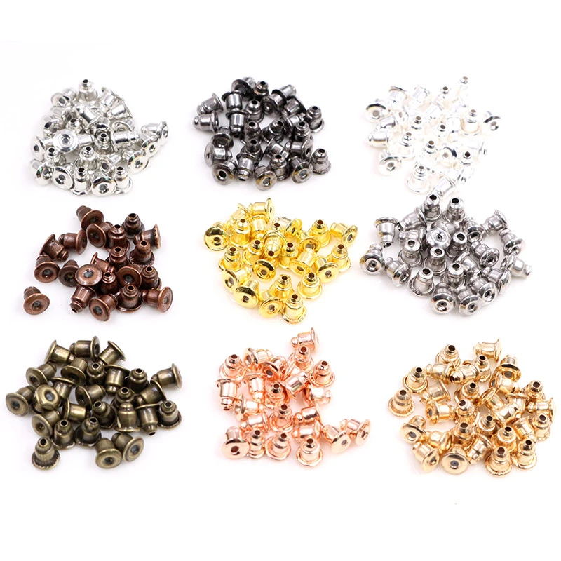 200pcs High Quality bullet Earring Backs Classic 8 Colors Plated Metal Earring Back Plug Earring Settings Base Ear Studs Back