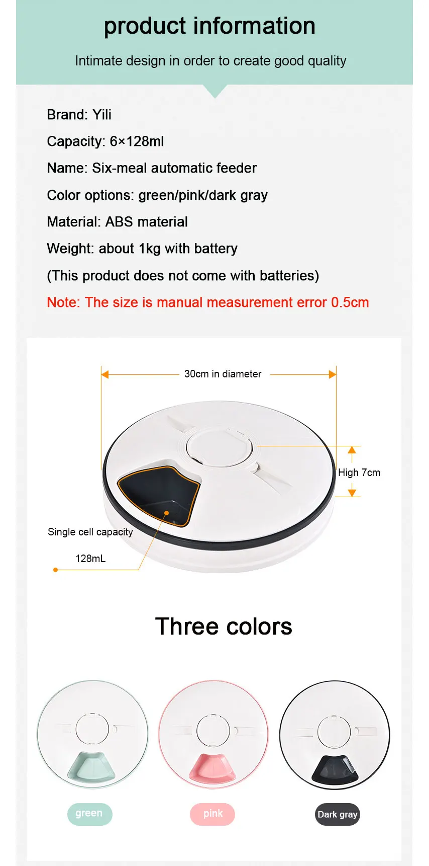 Alimentador automático de temporizador redondo 6 rejillas para mascotas