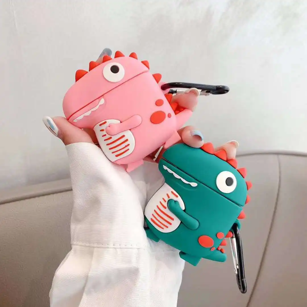 

For AirPod 1 2 Cute Cartoon Dinosaur Soft Silicone Earphone Cases For Airpods Case Cover Funda + Keychain