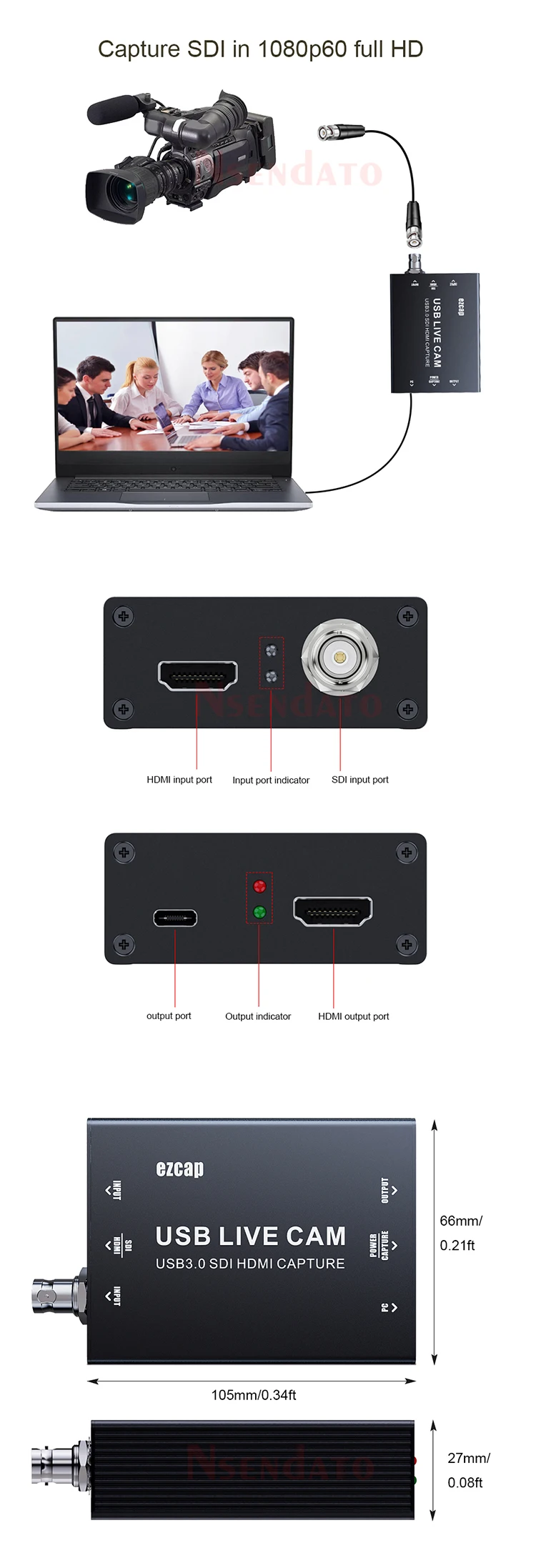 EZCAP 327 4K 30fps HDMI USB3.0 SDI Board Video Capture Device for Live Streaming Broadcast Card Grabber for OBS Camera TV Box PC