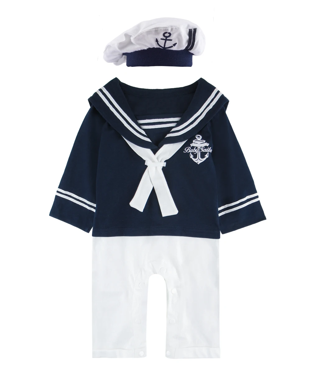 Pelele de estilo marino para bebé, Ropa de marinero infantil, traje de viento bebé, traje invierno para recién nacido, 2 piezas, sombrero de manga larga, conjunto de Ropa -