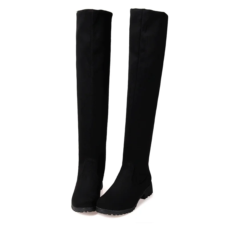 classic autumn winter boots woman fashion skinny stretch classic women's sexy black red blue over the knee high boots big size - Цвет: black