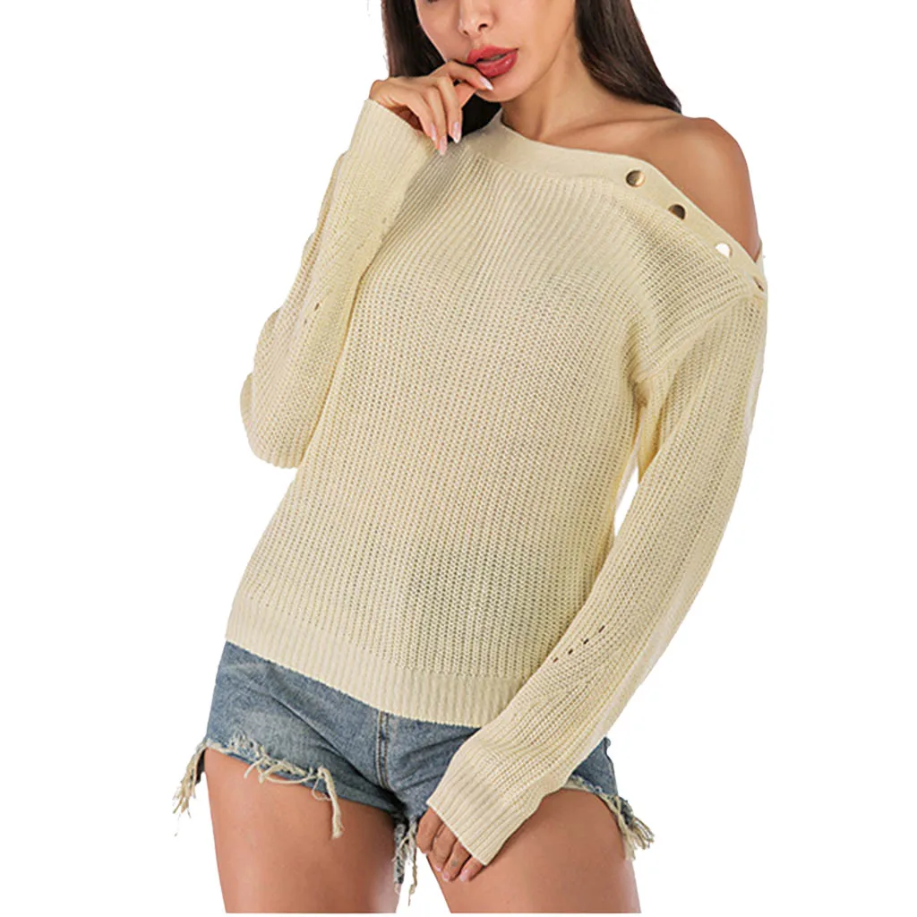 

JAYCOSIN 2019 Autumn Winter Knitting Casual Long Sleeve Solid Colors Sweater Off Shoulder Female Sweaters Fashion Women Clothing