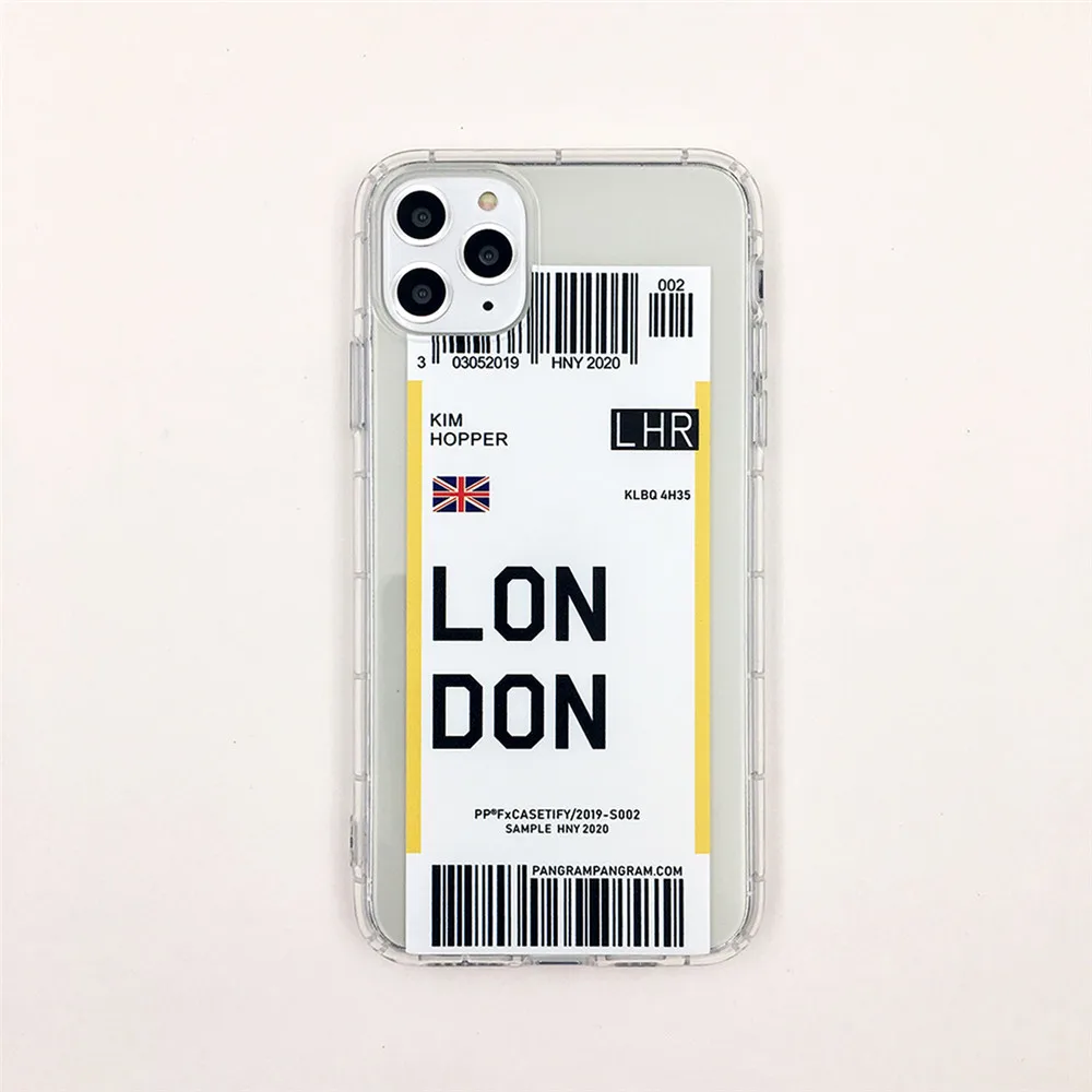 London Авиабилеты США город Лондон Париж Токио этикетка мир Прозрачный чехол для iPhone 11 Pro XR XS макс 7 8 плюс Хьюстон Чикаго QR код крышка - Цвет: London