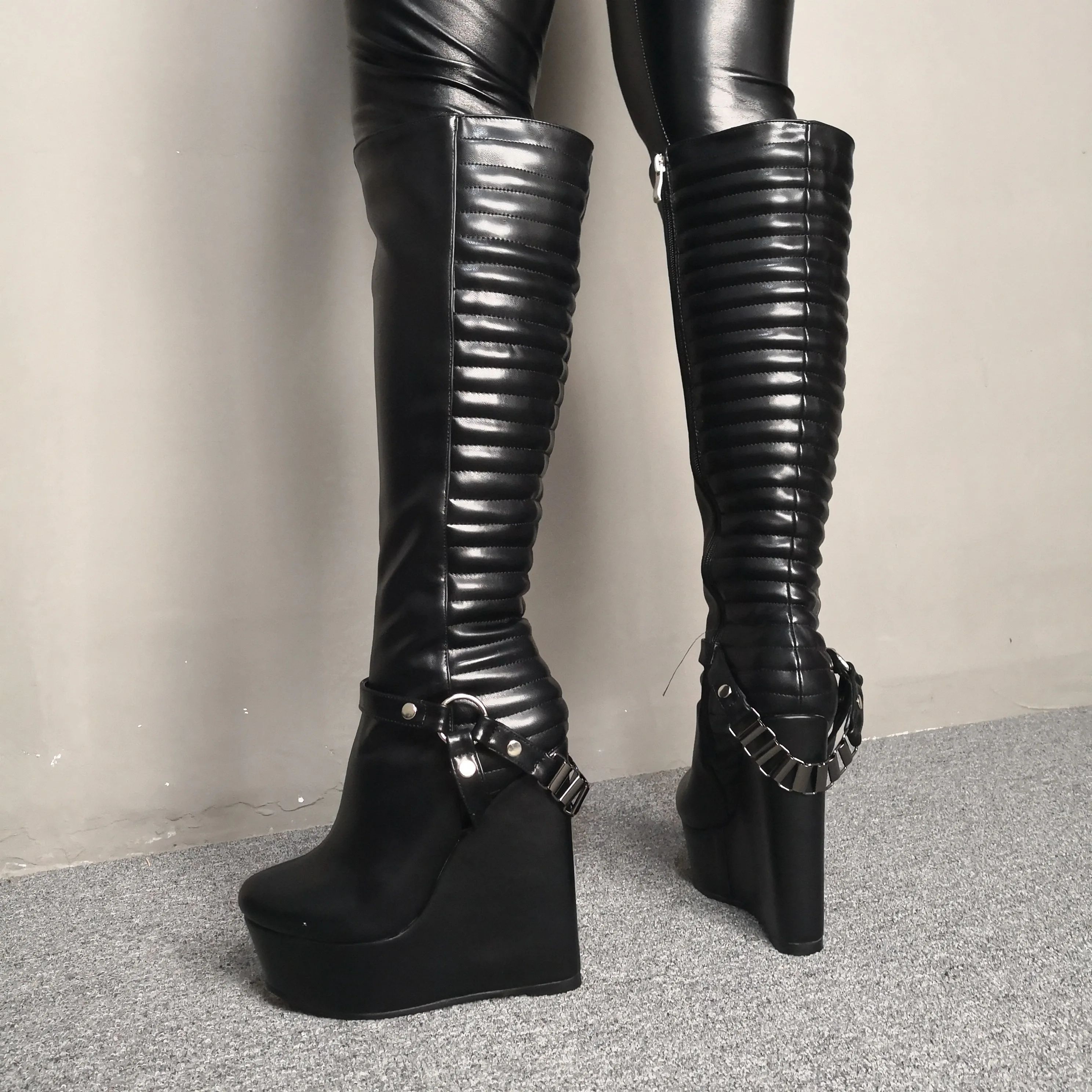 Original Intention Stylish Women Boots Platform wedge High Heels Boots Round Toe Elegant Black Zip Shoes Women Size 4-15