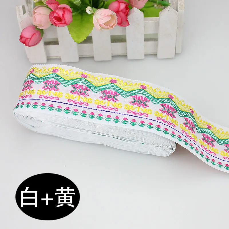 Кружевная вышивка Нация плетение приносить одежду пакет край бар Miao Yi одежда аксессуары части полоса Diy украшения ткань - Цвет: White Yellow 1 m