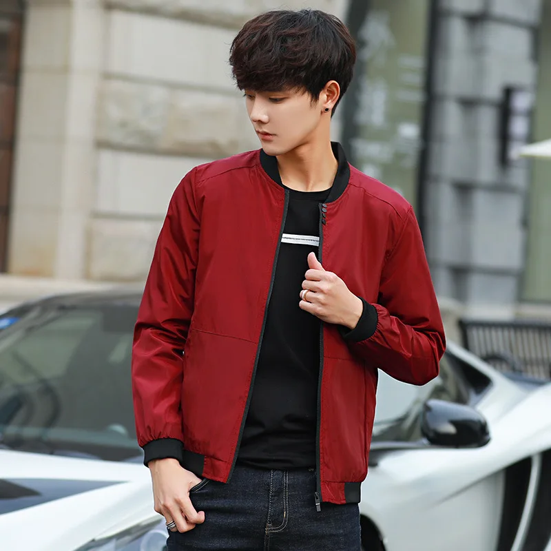 

Mens Male Baseball Thin Slim Fit Solid Bomber Jacket Jackets Brand Casual Coat Top Men's windbreaker Jacket 2019 Spring Autumn