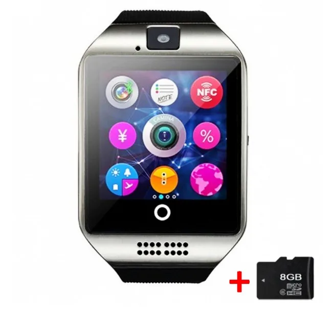 Silver with 8G Card XIYAN Q18 Шагомер Смарт часы с сенсорным экраном камера TF карта Bluetooth smartwatch для Android IOS Телефон - Цвет: Silver with 8G Card