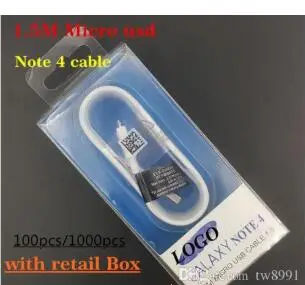 

DHL 100Pcs 100% Genuine Original 1.5M NOTE 4 Micro USB Data Sync Charger Cable S amsung Note4 EDGE S6 S7 With Retail box