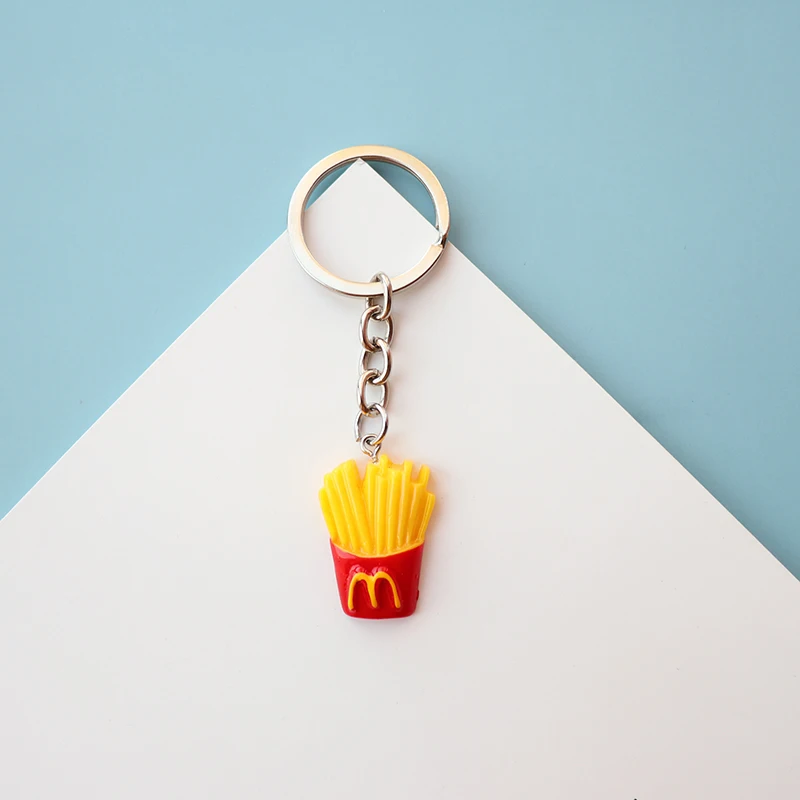 1PCS French fries Новинка, креативная симпатичная цепочка для ключей, мини-Пищевая гамбургер фри, подвеска, брелок для автомобильных ключей для мужчин и женщин, детский брелок, подарки - Цвет: 1PCS French fries