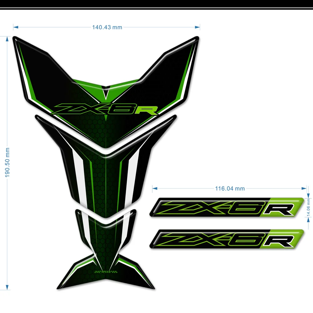 ZX-6R TankPad  3D ƼĿ ͻŰ  ZX6R ZX 6R ȣ ũ е Fairing Gas Knee Decal