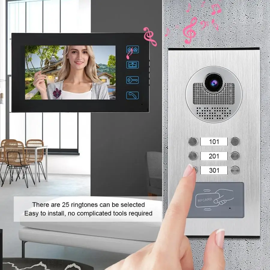 7in 3 влагозащитные мониторы RFID карта видео дверной звонок с камерой ночного