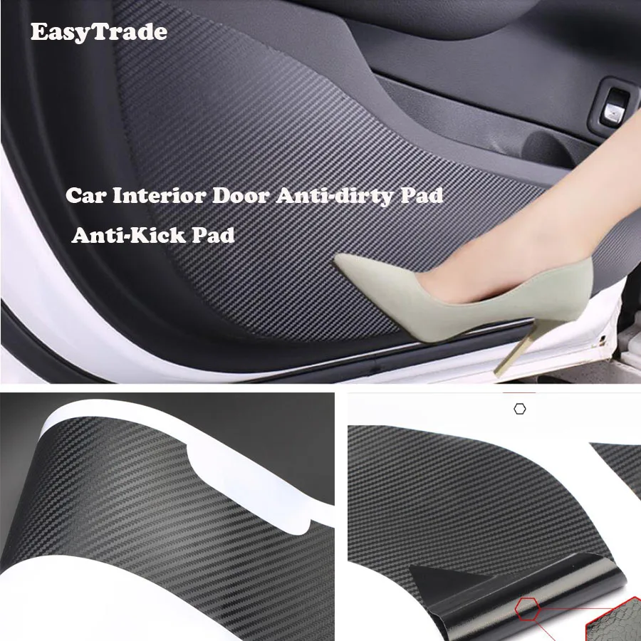 For Volvo XC40 2021 Auto Accessories Carbon Fiber Car Interior Door Anti-Kick Mat Anti Scratch Door Protective Sticker 4 Pcs