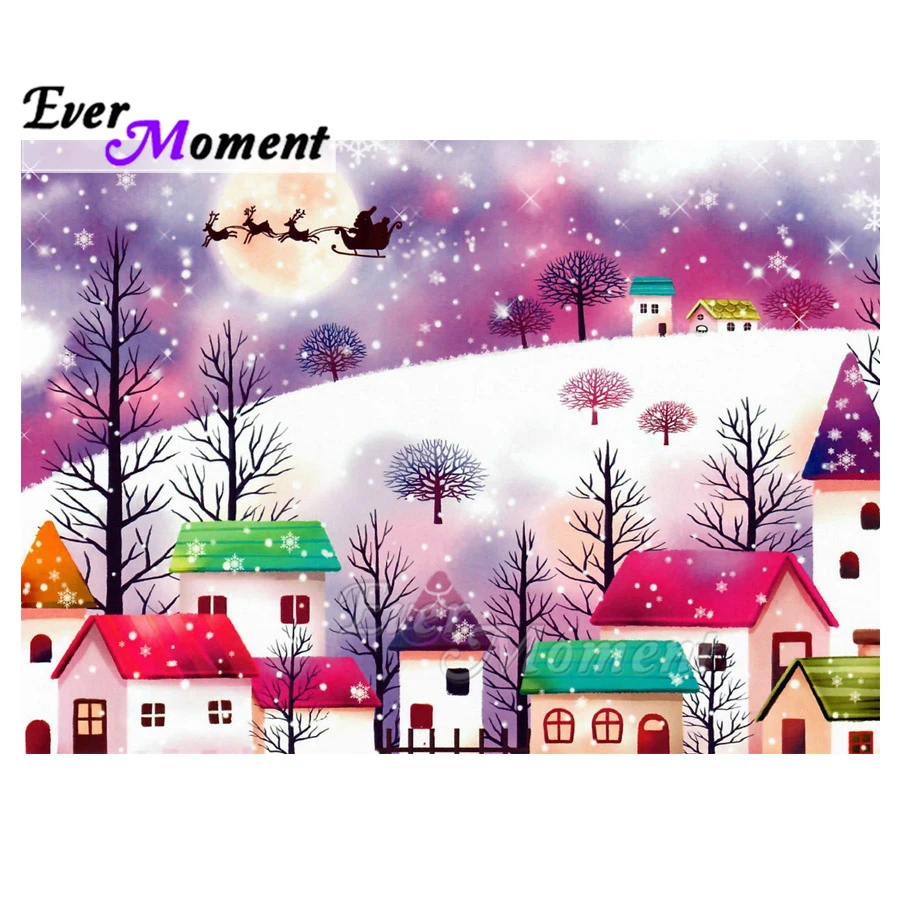 Ever Moment Diamond Painting Handmade Colorful House Snow Needlework Artwork Hobby Rhinestone 5d Diy Diamond Embroidery S2f2356 Diamond Painting Cross Stitch Aliexpress