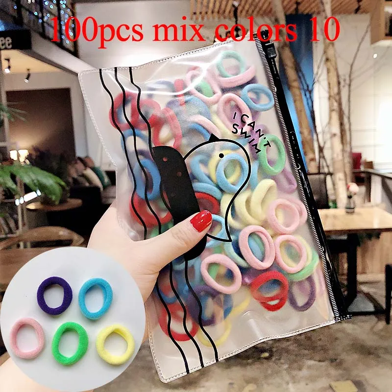100pcs mix colors 10 50/100 шт./компл. и девочек цветной зарядный кабель в нейлоновый оплетке с небольшой резинки для волос Дети хвост держатель резиновые резинки для волос аксессуары - Цвет: 100pcs mix colors 10