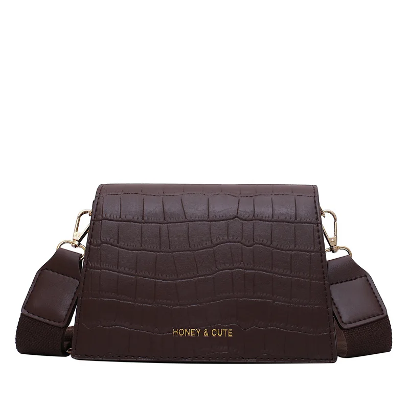 

2019 New Style chao yang Gas Retro Versatile Stone Pattern Textured Shoulder Bag Simple Fashion Wide Shoulder Shoulder Square Sl
