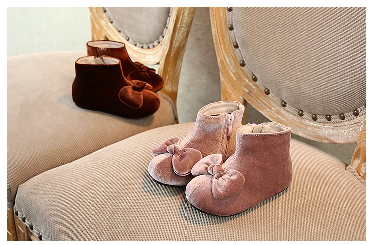 New Autumn Kids Pink Princess Shoes Baby Girls Fashion Boots Children Bow Ankle Boots Toddler Brand Shoes Dance Soft Boots