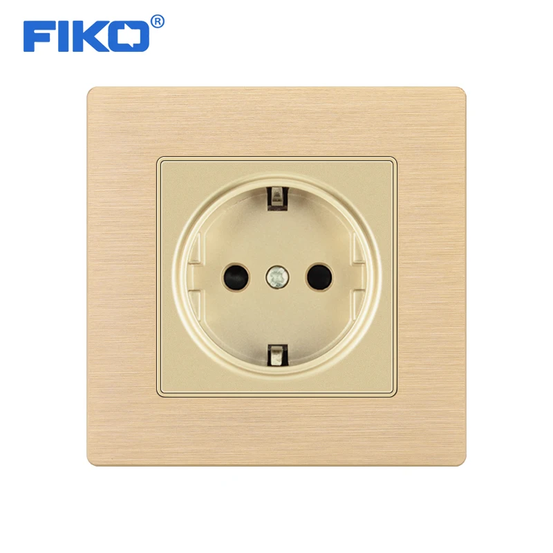 

FIKO EU power socket 16A 250V Aluminium Alloy brushed panel Metal plating edge 86mm*86mm Gold/black/white wall socket
