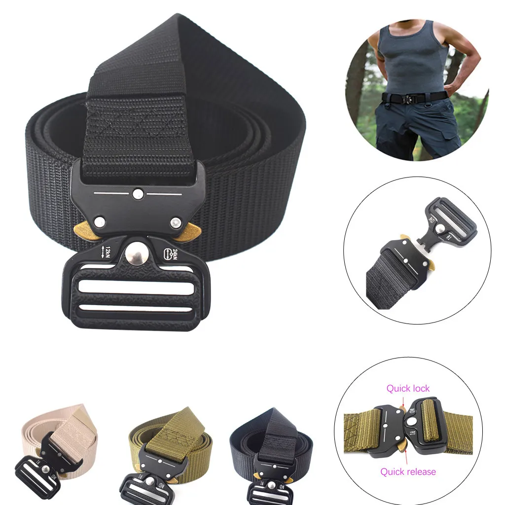 Мужской нейлоновый ремень дизайнерский тактический для брюк с металлической