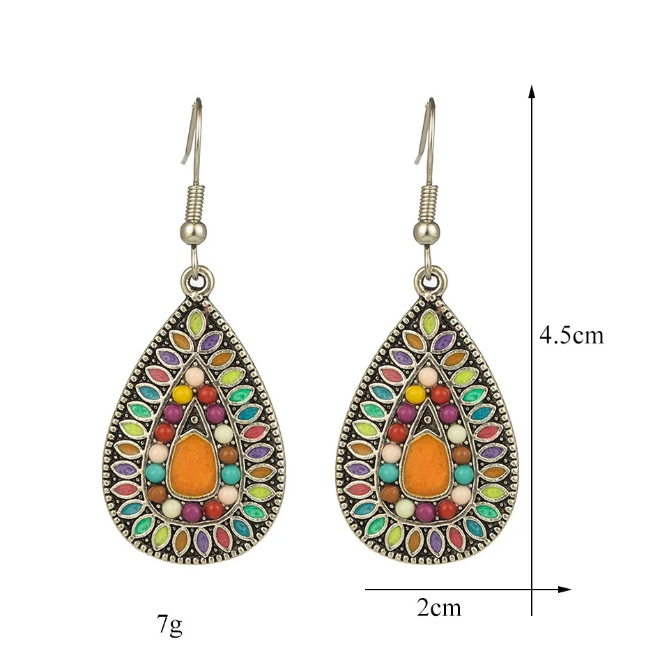 Ethnic Big Long Water Drop Earrings for Women Bohemian Vintage Metal Colorful Flowers Wedding Statement Earring Indian Jewelry (59)