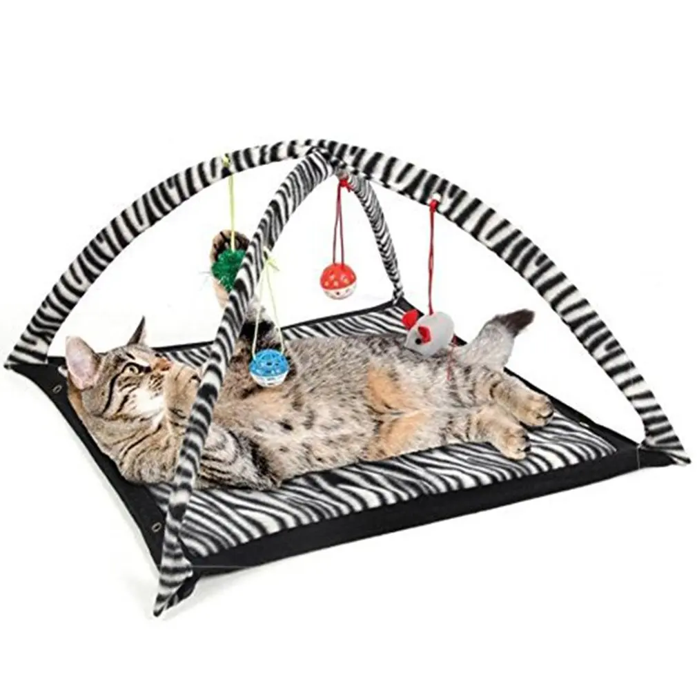 Funny Cat Play Tent With Hanging Ball Toys Balls Cat Bed Tent Kitten Mat Exercise Activity 1