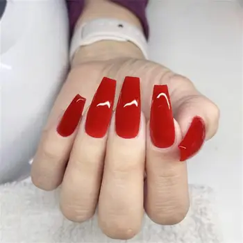

False Nail Extra Long Fake Nails Coffin Full Cover Glossy False Nail Long Ballerina Nails with Glue Sticker 2020 New
