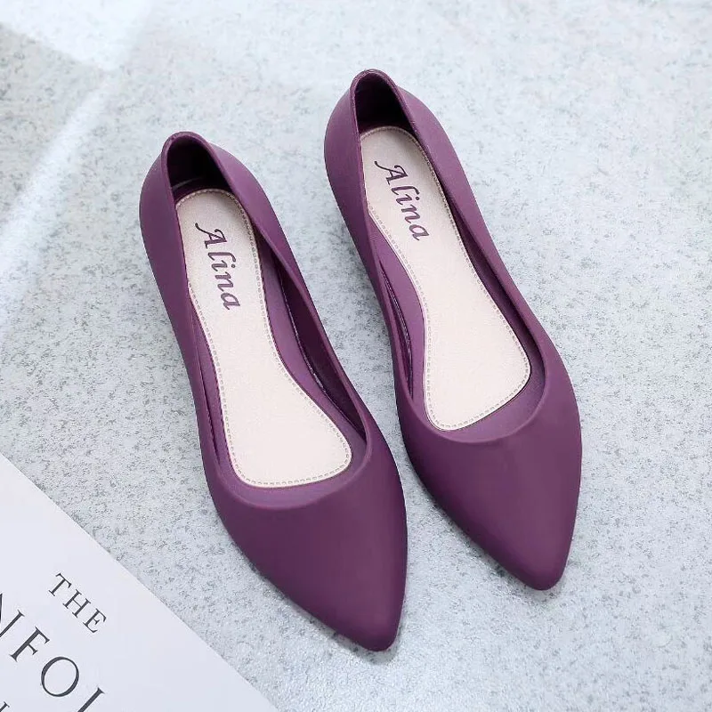 Женская обувь; туфли с острым носком; женские туфли на высоком каблуке; однотонные рабочие туфли на танкетке; мягкий гелевый сандалии; водонепроницаемая обувь; XWD7884 - Цвет: Фиолетовый