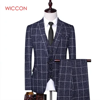

Jackets + Vest + Pants 2020 Men's Groom Wedding Dress Plaid Formal Suits Set Men Fashion Casual Business Suit Three-piece