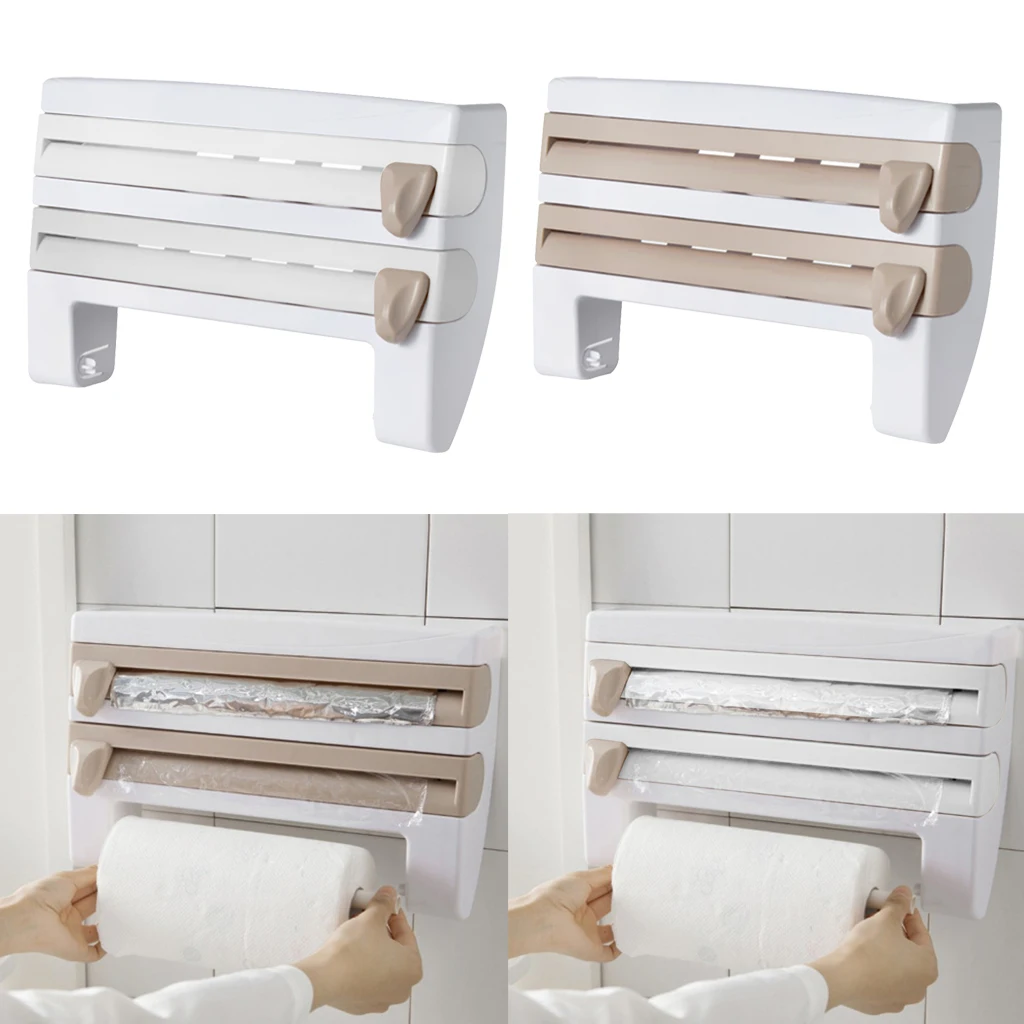 Wall Mounted Roll Holder, Rack Kitchen Roll Holder Cling Film Storage Rack Paper Dispenser for Kitchen, Home, Ect