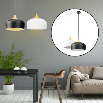 

Smuxi Simple Modern LED Light Lamp Wood Metal Pendant Lamp Black/White Round Vintage Wood Design Anti-Rust E27 30CM