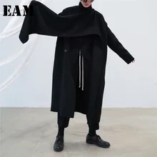 [EAM] длинное шерстяное пальто свободного кроя с разрезом большого размера, парки, новинка, длинный рукав, женская мода, Осень-зима, 1H038